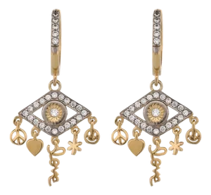 Peaceful Love Evil Eye Gold & Diamond Earrings, A Pair