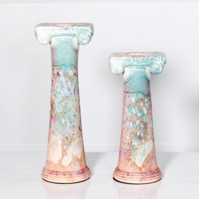 Mid-Century Modern 1980s Tony Evans Sculptural Raku Pottery Column Candlesticks - a Pair For Sale - Image 3 of 11