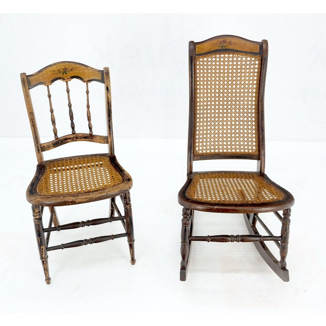 Victorian Painted Bedroom Dresser Mirror King Bed Headboard Rocking Chair Set For Sale - Image 16 of 18