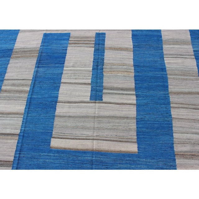 Blue Modern Kilim Rug by Keivan Woven Arts, Cobalt Blue & Gray, 8'3" X 11" For Sale - Image 8 of 12