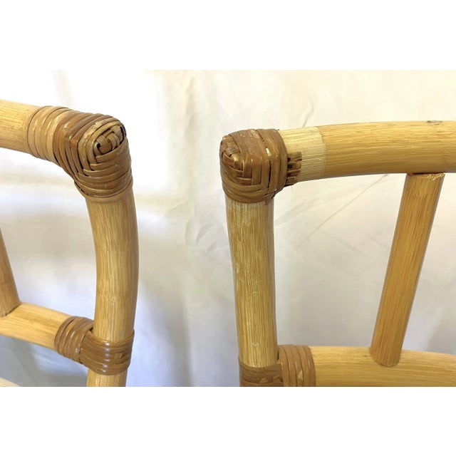 1980's McGuire Style Wrapped Rattan Coastal Barstools- a Pair For Sale - Image 12 of 12