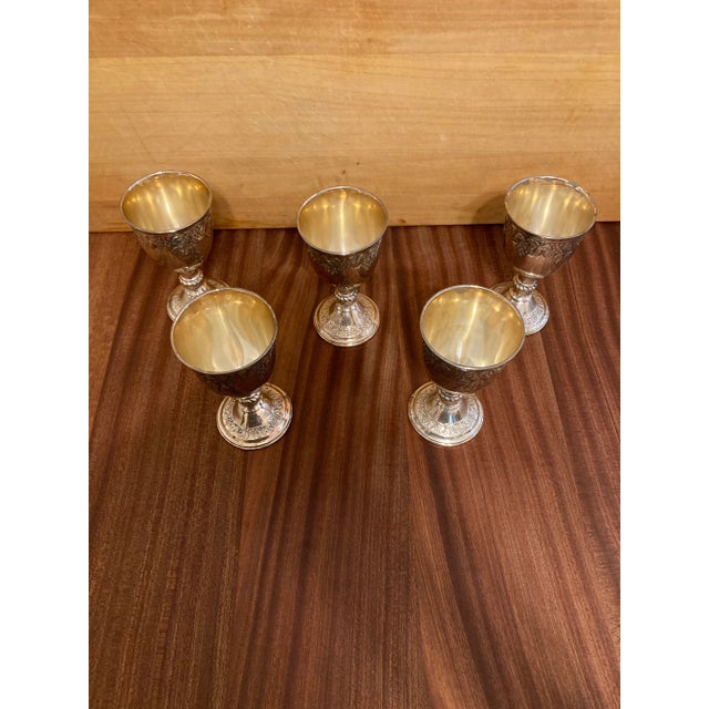 1940s Silverplate Wine Goblets With Grapes- Set of 5 For Sale - Image 4 of 8