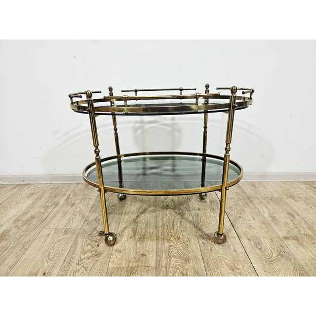 Vintage French Brass Serving Bar Cart, 1960s For Sale - Image 4 of 18