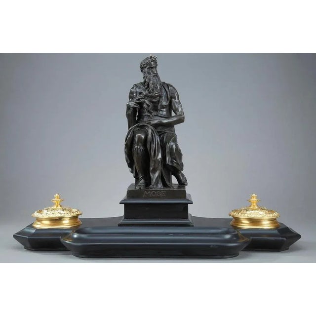19th Century Napoleon III Marble Inkwell After Michelangelo's Moses For Sale - Image 3 of 18