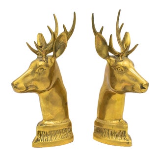 Vintage Brass Deer, Stag Bookends - a Pair For Sale