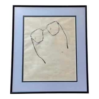 1980s Drawing of Glasses, Framed For Sale