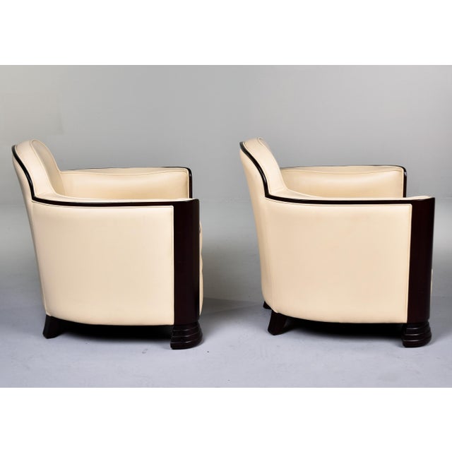 Cream French 1930s Art Deco Club Chairs in Cream Leather With Hardwood Frames - Pair For Sale - Image 8 of 12