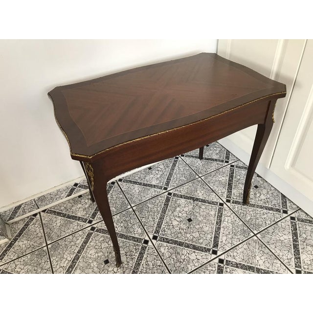 Walnut Table with Brass Appliqués, 1970s, 1960s For Sale - Image 9 of 18