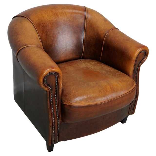 Vintage Dutch Cognac Leather Club Chair For Sale
