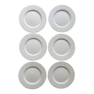 1970s Pagnossin Ironstone Basket Weave Plates 8.25 Inch White Italian Dinnerware Treviso - Set of 6 For Sale