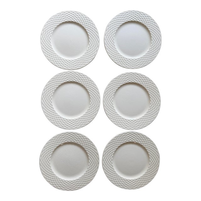 1970s Pagnossin Ironstone Basket Weave Plates 8.25 Inch White Italian Dinnerware Treviso - Set of 6 For Sale