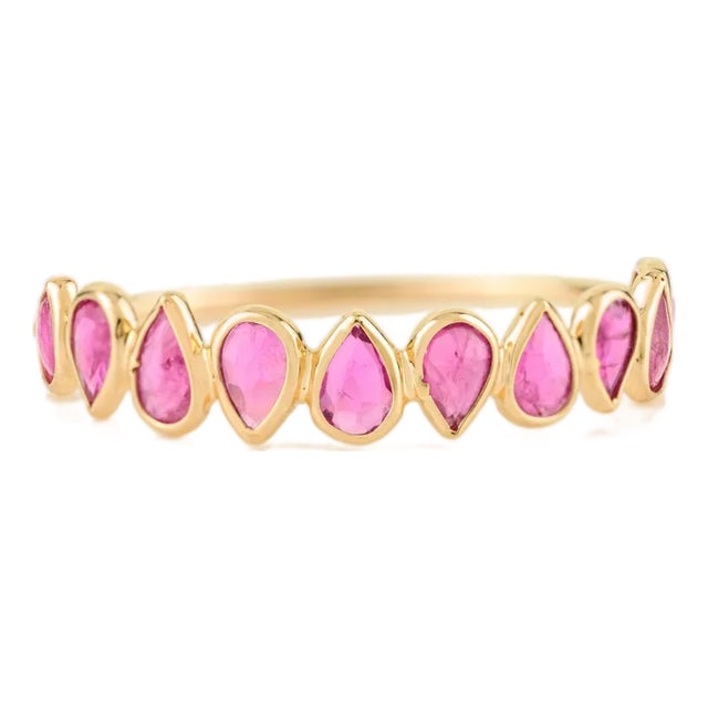 14k Gold Ruby Half Eternity Band Ring Size 6.5 For Sale