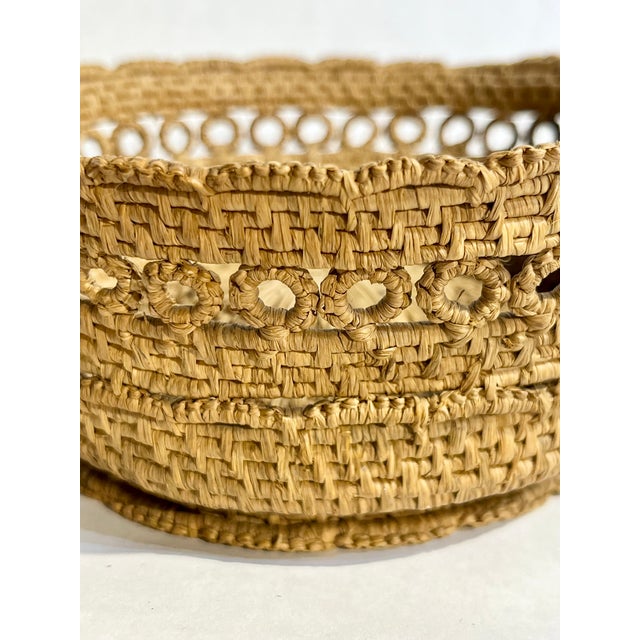 Antique French Provincial Handwoven Coiled Rope Basket With Ring Handles For Sale - Image 17 of 18