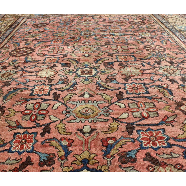 Late 19th Century Antique Persian Sultanabad Colorful Rug With All-Over Design in Salmon & Gold 7'6"x10'3" For Sale - Image 5 of 8