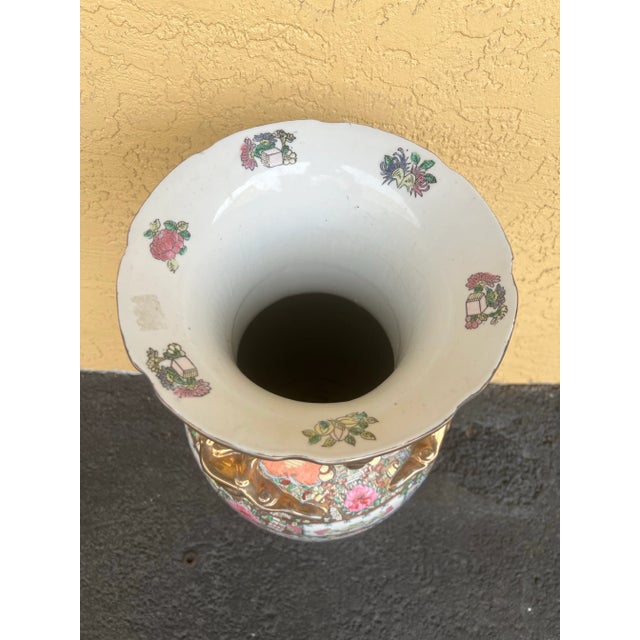 Rose Vintage Famille Rose Vase and Hand Painted in Pastels With Heavy Gold Accents For Sale - Image 8 of 11