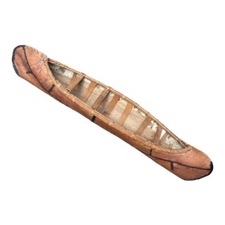 Large 1940 Vintage Birch Bark Model Canoe For Sale