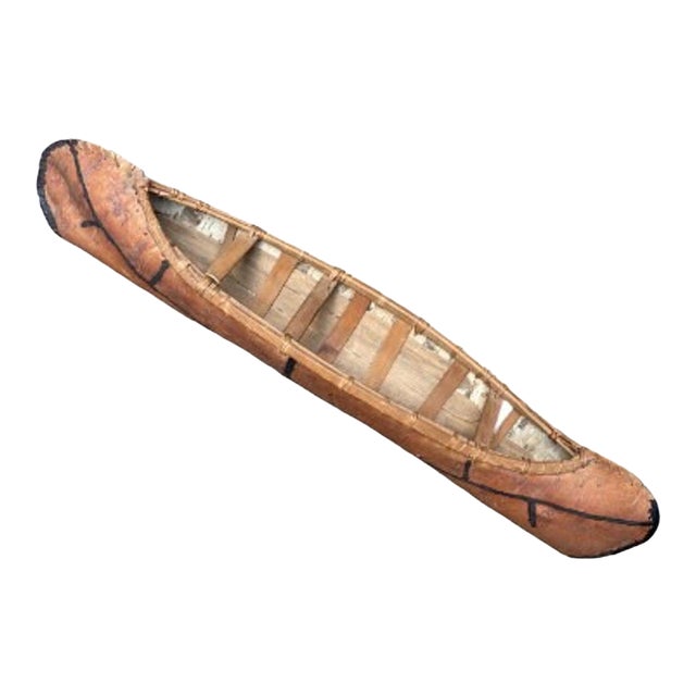 Large Birch Bark Model Canoe 1940 Vintage For Sale