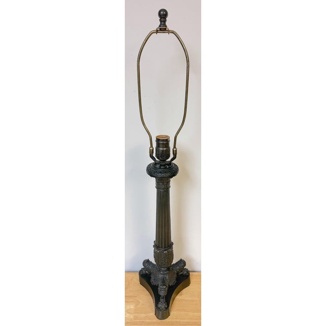 Neoclassical Charles X Style Patinated Bronze Paw Footed Candlestick Lamp For Sale - Image 3 of 6