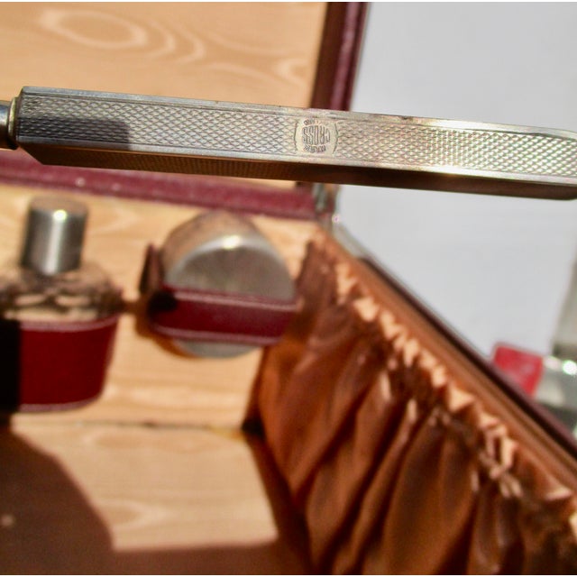 Antique Mark Cross Travel Case With Sterling Toiletry Set 1945 For Sale - Image 15 of 17