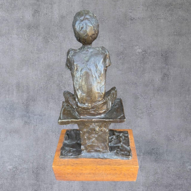 Vintage 1970 Signed Smith Bronze Sculpture Seated Boy Figurine Limited Ed 8/20 For Sale - Image 4 of 9