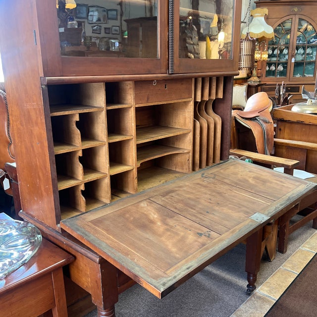 Brown Antique Plantation Desk Display Book Case Cabinet For Sale - Image 8 of 9