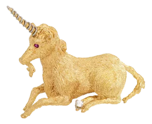 70s Vintage Unicorn Pendant Diamond 18k Yellow Gold Estate Fine Animal Jewelry