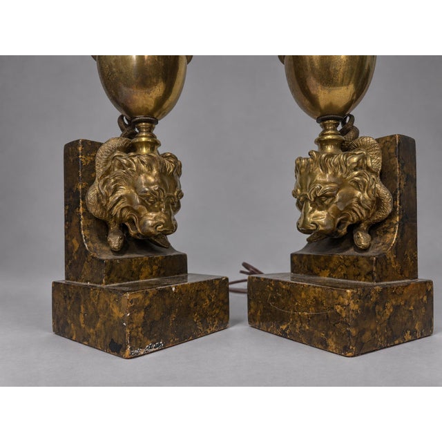 Pair of Continental Empire Revival Serpent and Lion-Mask Table Lamps, Circa 1920 For Sale In Providence - Image 6 of 10