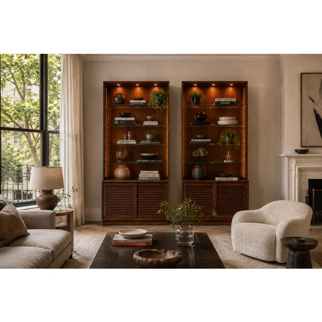 Brown 1960s Architectural Brazilian Modern Style Bookcases in Aged Reclaimed Rosewood, Pair For Sale - Image 8 of 17