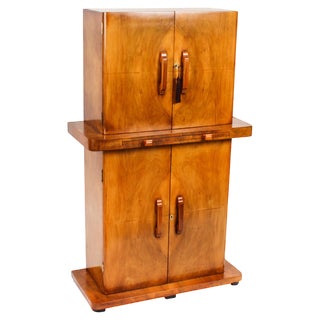 Antique Art Deco Burr Walnut Cocktail Cabinet Dry Bar from Epstein Manner, 1920s For Sale