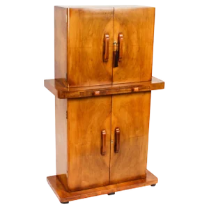 Antique Art Deco Burr Walnut Cocktail Cabinet Dry Bar from Epstein Manner, 1920s
