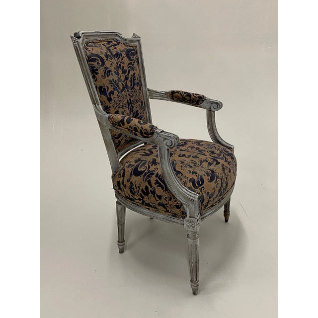 Painted French Armchairs With Fortuny Upholstery For Sale - Image 4 of 10