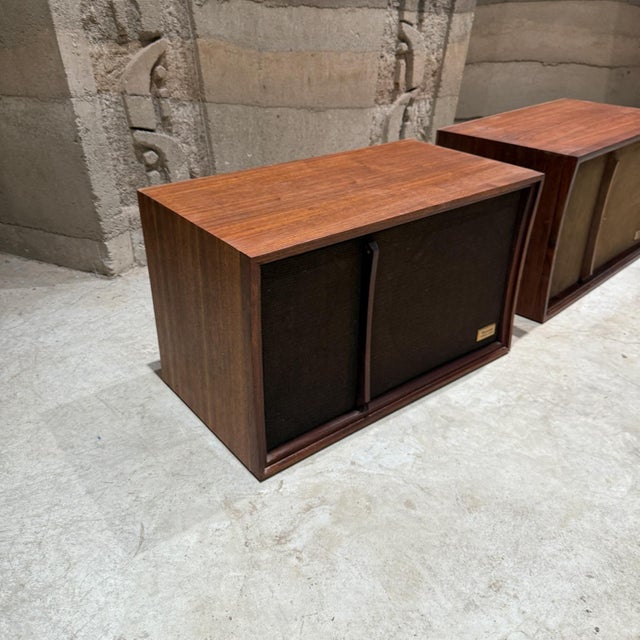 Mid-Century Modern Mid Century Modern Pair of Warfedale Speakers Walnut Side Tables For Sale - Image 3 of 10