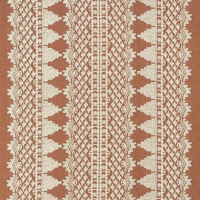 Schumacher Wentworth Embroidery Fabric in Rust For Sale