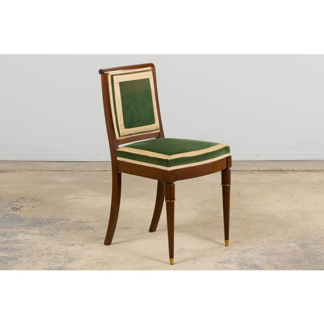 1930s French Art Deco Mahogany Dining Chairs in Olive Green Velvet - Set of 6 For Sale - Image 11 of 18