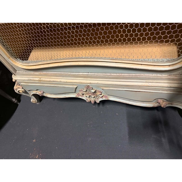 Louis XV Wire-Walled Bookcase with Carved Pediment in Aqua Green, 1890s For Sale - Image 3 of 6
