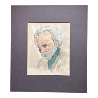 Vintage Expressionist Portrait Painting of Elderly Man Signed Enlow For Sale