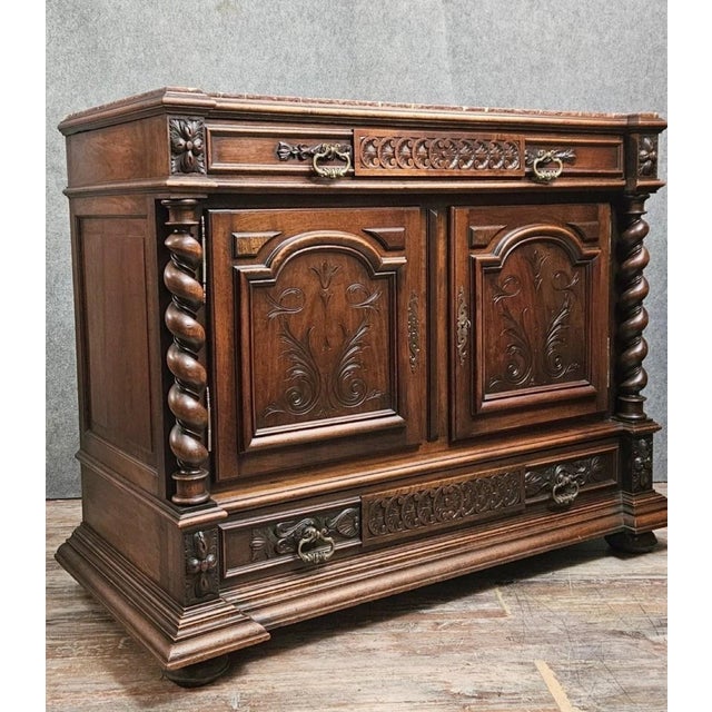19th Century Renaissance Walnut Chest of Drawers with Doors and Marble Top For Sale - Image 6 of 14