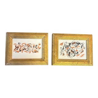 Two 1950’s Original Abstract Expressionist Watercolor Paintings - Set of Two For Sale