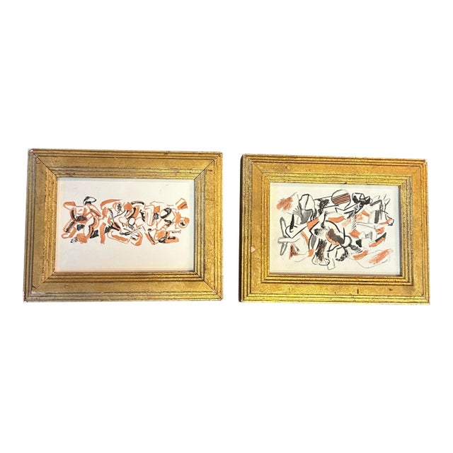 Two 1950’s Original Abstract Expressionist Watercolor Paintings - Set of Two For Sale