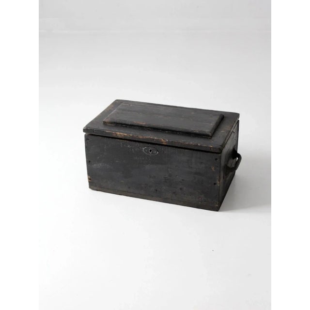 Farmhouse Vintage Black Wooden Tool Box For Sale - Image 3 of 11