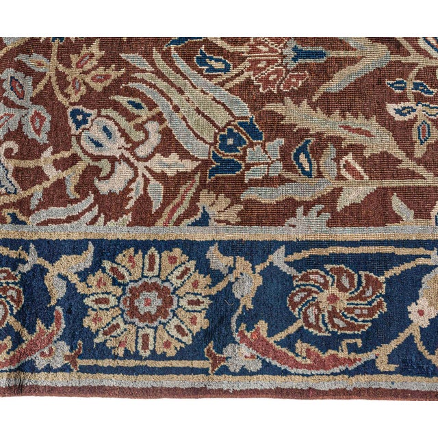 Antique Indian Brown Handmade Wool Rug For Sale In New York - Image 6 of 8