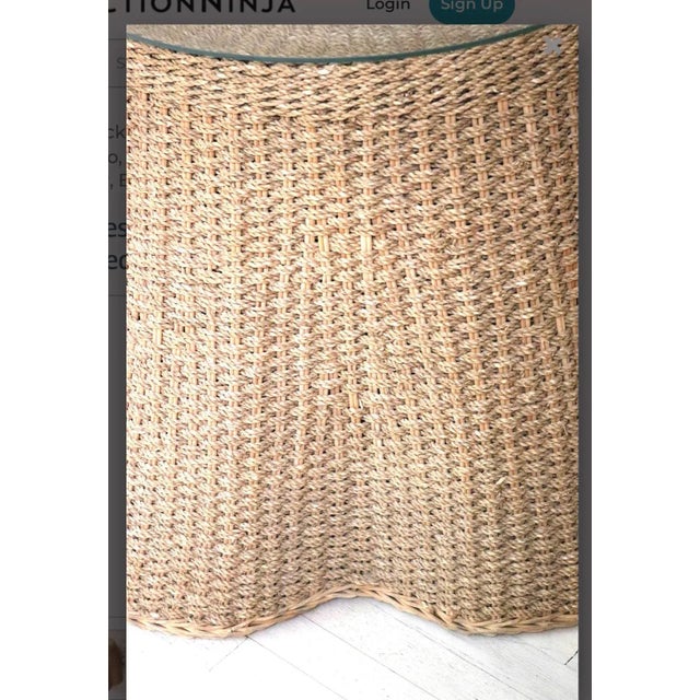 Hollywood Regency 1970s Trompe L’Oeil Draped Wicker Side Table With Glass Top For Sale - Image 3 of 4