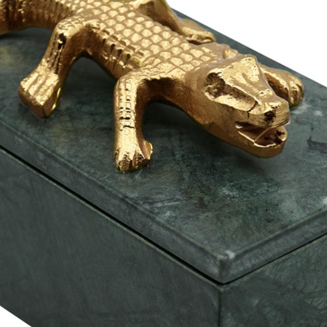 Dark Green Matthew Izzo Home Allie Green Marble Box With Brass Alligator Handle For Sale - Image 8 of 8