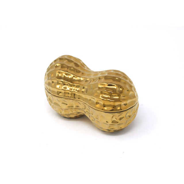 Vintage Gold Ceramic Peanut-Shaped Box For Sale - Image 4 of 5
