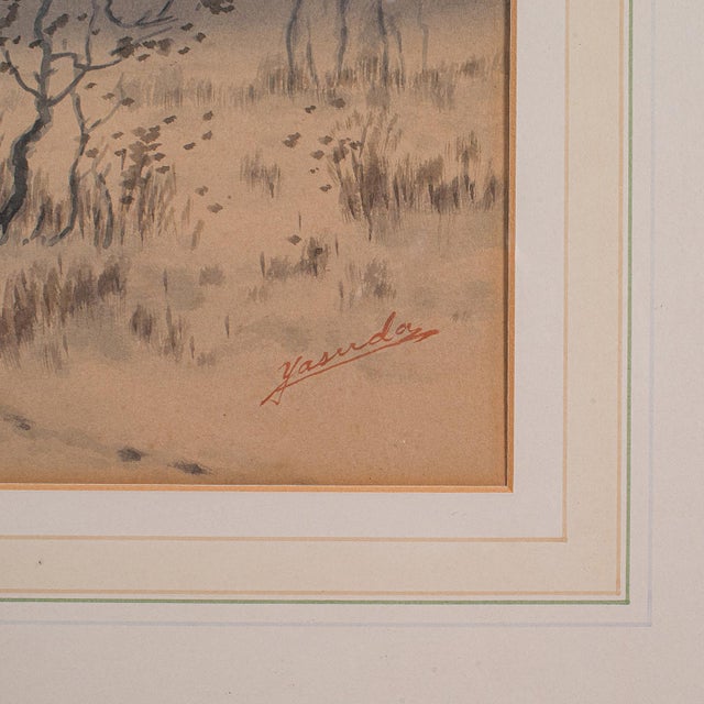 Beige Pair of Vintage Landscape Paintings, Oriental, Watercolour, Art, Mid Century For Sale - Image 8 of 12