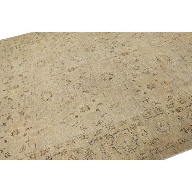 Beige Modern Indian Wool Rug Handmade in Neutral Tones With Allover Pattern For Sale - Image 8 of 9