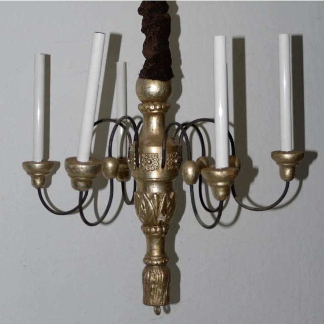 Traditional Vintage Carved Wood & Silverleaf Six Light Chandelier For Sale - Image 3 of 4