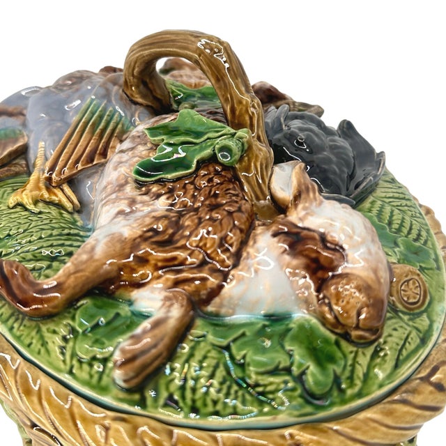 A Minton Majolica Dead Game Pie Tureen, Cover, and Liner, English, Dated 1859 For Sale - Image 6 of 12