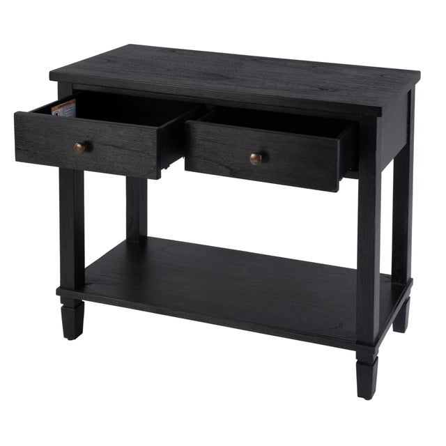 2020s Flagstaff 36 in. W Rectangular Wood 2 Drawer Console Table with Lower Open Shelf, Washed Black For Sale - Image 5 of 11