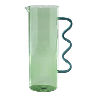 Costa de Sol Glass Wavy Handle Pitcher, Green For Sale